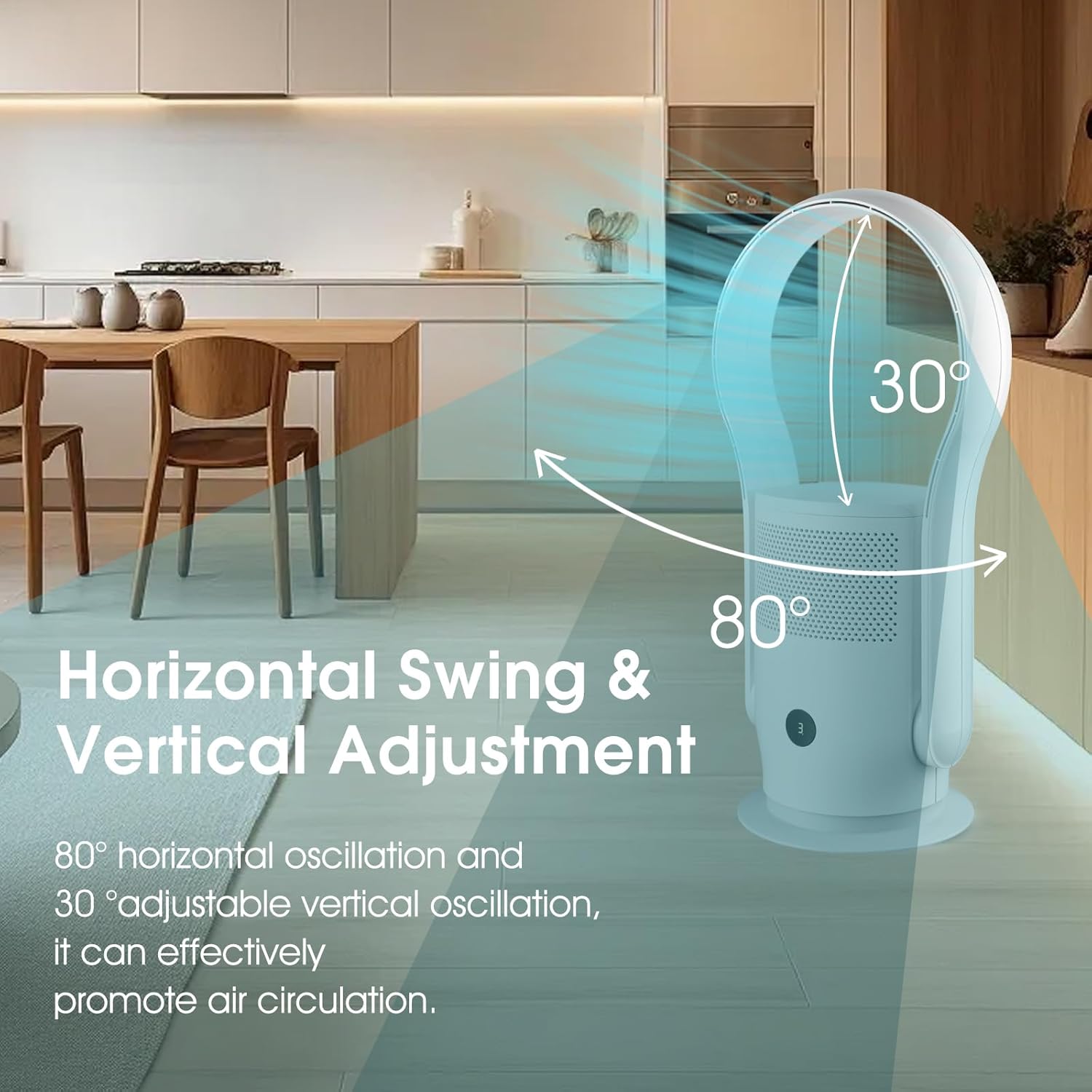 Bladeless Tower Fan with HEPA Filter, 80° Oscillating Bladeless Fan with Remote Control,9 Speeds, 8H Timer, Floor Fan for Home Bedroom, Office, White