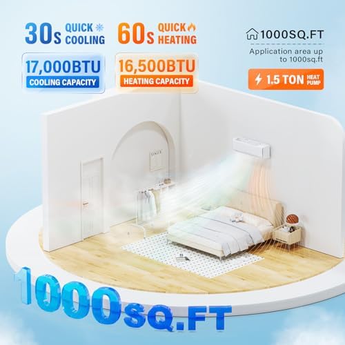 ROVSUN 17000 BTU Mini Split Air Conditioner & Heater, 17 SEER2 230V Inverter Ductless Wall AC Unit for Rooms up to 1000 Sq. Ft with Pre-Charged Condenser, Heat Pump & Installation Kit