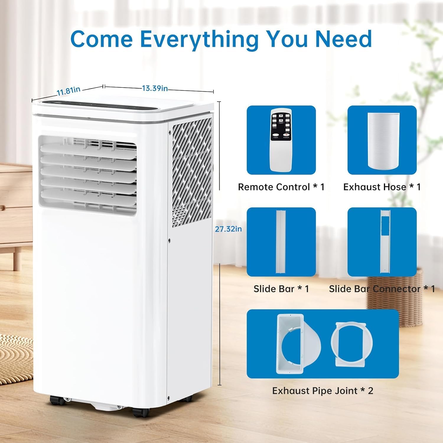 8000 BTUs Portable Air Conditioner, 3-in-1 Cooling, Dehumidifying, Fan Mode, Quiet Indoor AC Unit with Remote Control & Window Kit, Sleep Mode, Cools up to 350 Sq. Ft. for Bedroom