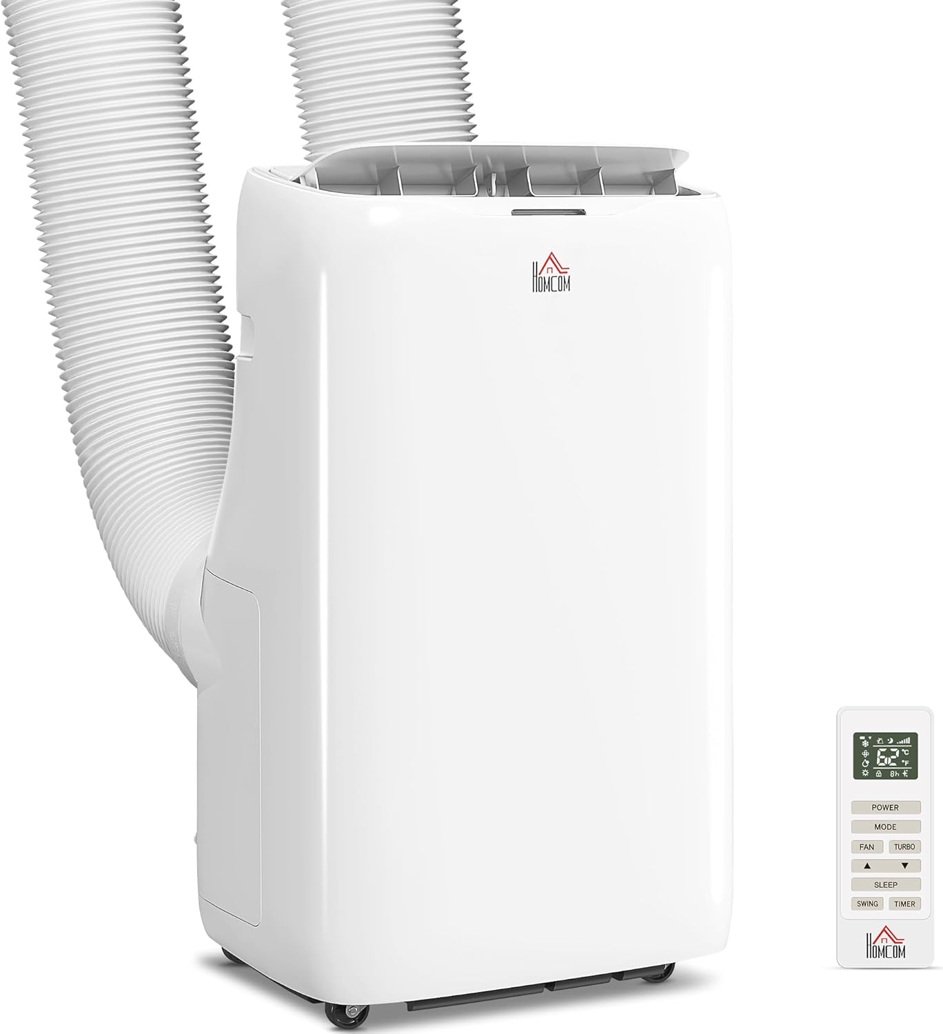 HOMCOM Dual Hose Portable Air Conditioner High Efficiency Inverter, 3-in-1 14000 BTU AC Unit with Cool, Dehumidifier, Fan, for Room up to 700 Sq. ft, Includes Remote & Window Kit