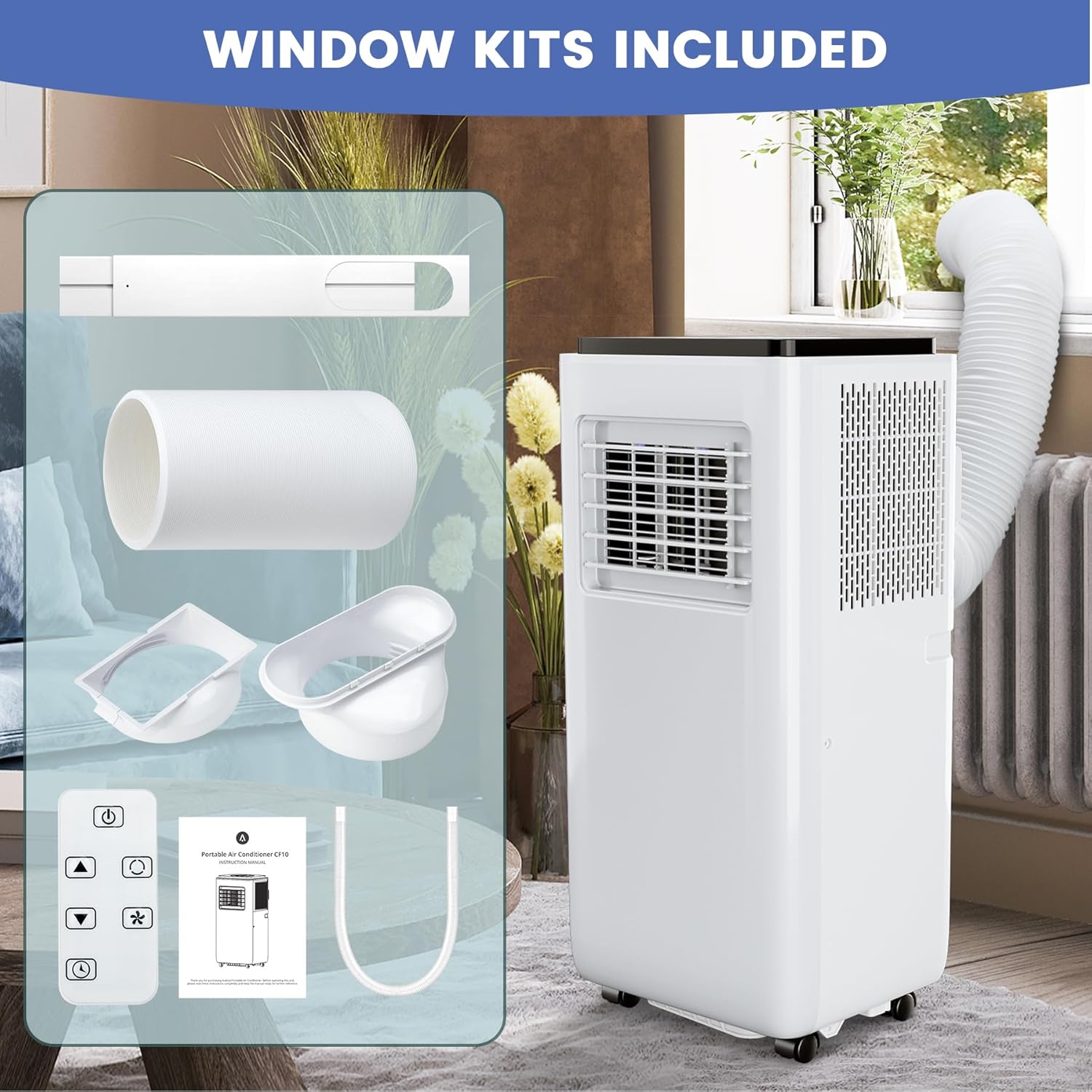 Jojoka Portable Air Conditioners with Remote Control, 10000 BTU Portable AC Unit Built-in Cool, Dry, Fan Modes, for Room, Dorm, Office,24H Timer Function, Cools Room up to 450 Sq. ft, White