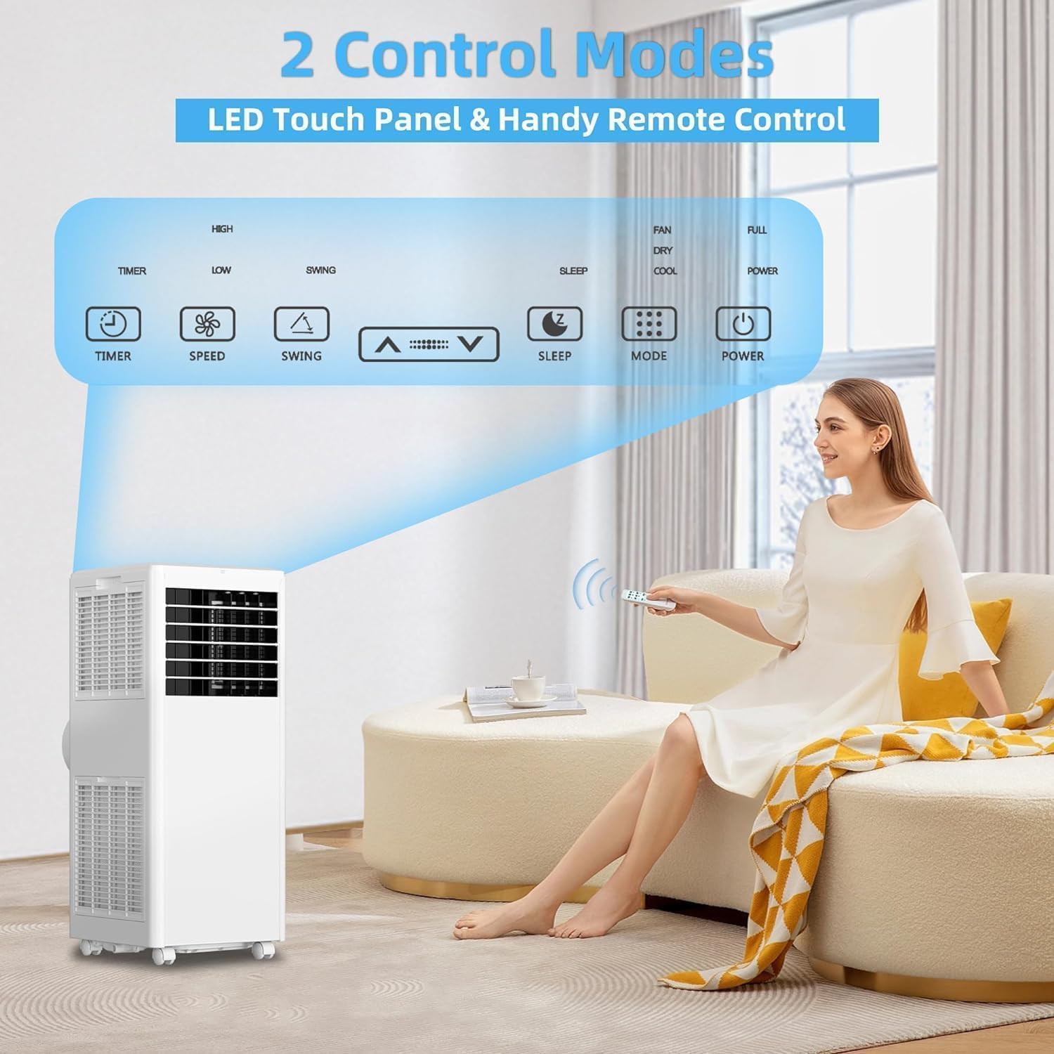 Portable Air Conditioner, 8000 BTU Portable AC Unit Cooling Up to 350 Sq.Ft, 3-In-1 Air Conditioner with Fan & Dehumidifier Mode, Remote Control, LED Display, 24 Timer for Bedroom, Living Room, Office