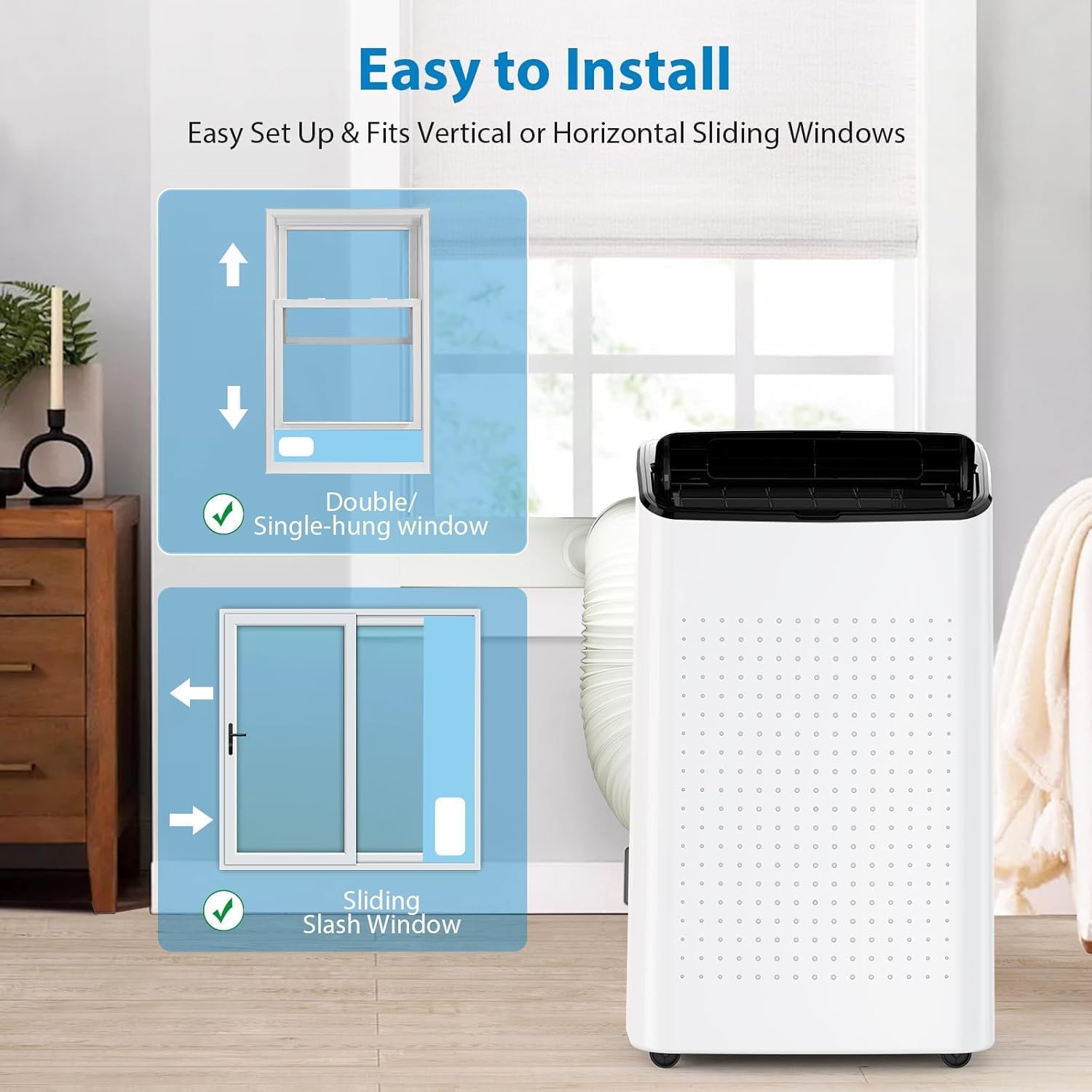 14000 BTU Portable Air Conditioner - 4 in-1 Cooling, Dehumidifier, Fan & Sleep Mode, Quiet AC Unit for Rooms up to 750 Sq.Ft, 24H Timer, Remote & Window Kit Included, Black Cover