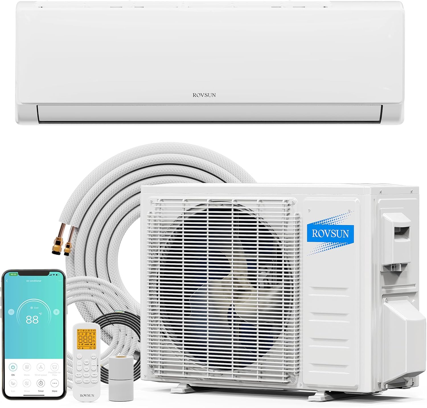 ROVSUN 18000 BTU Wifi Enabled Mini Split Air Conditioner & Heater with Inverter, 21 SEER2 Energy Saving 230V Ductless Split AC Unit with Pre-Charged Condenser, Heat Pump & Installation Kit