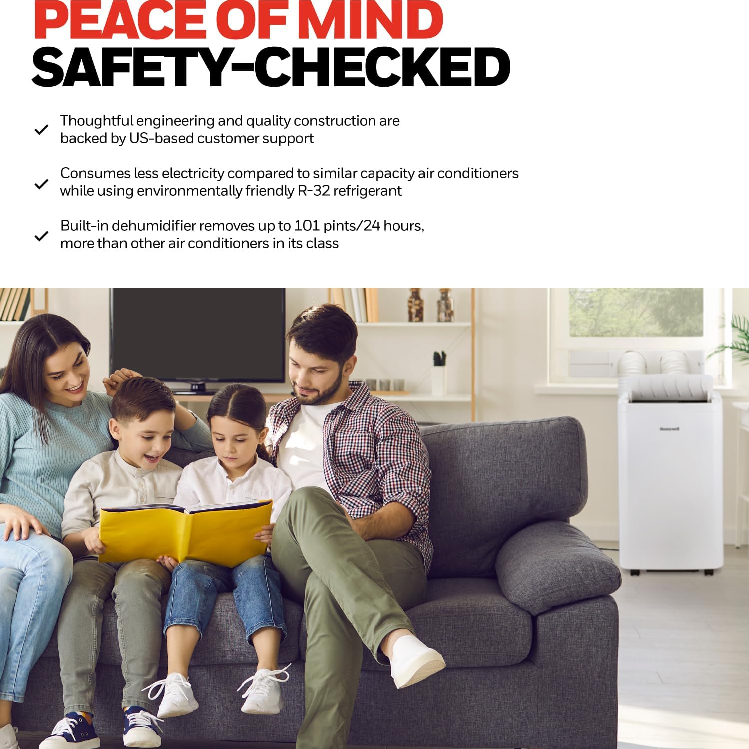 Honeywell 14,500 BTU Portable Air Conditioner for Rooms up to 700 Sq Ft, with Dual Hose & 101 Pint Dehumidifier, Includes Remote Control and Window Kit, HW4CEDAWW0, White (10,000 BTU SACC)