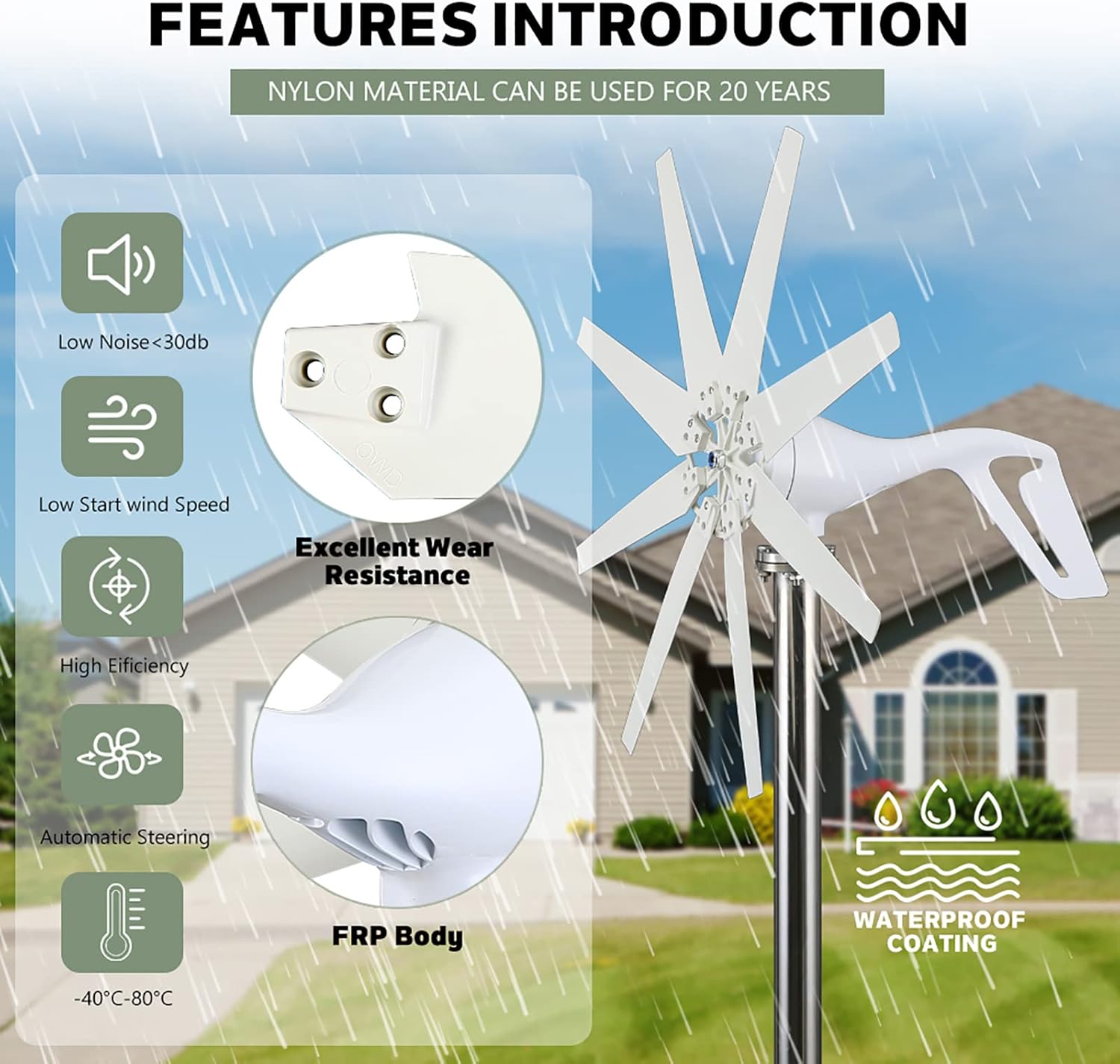 16000W Silent Vertical Magnetic Levitation Vertical Wind Turbine,12V 24V 48V 220V with Waterproof Charger Regulator 8 Leaves Wind Turbine for House Camping