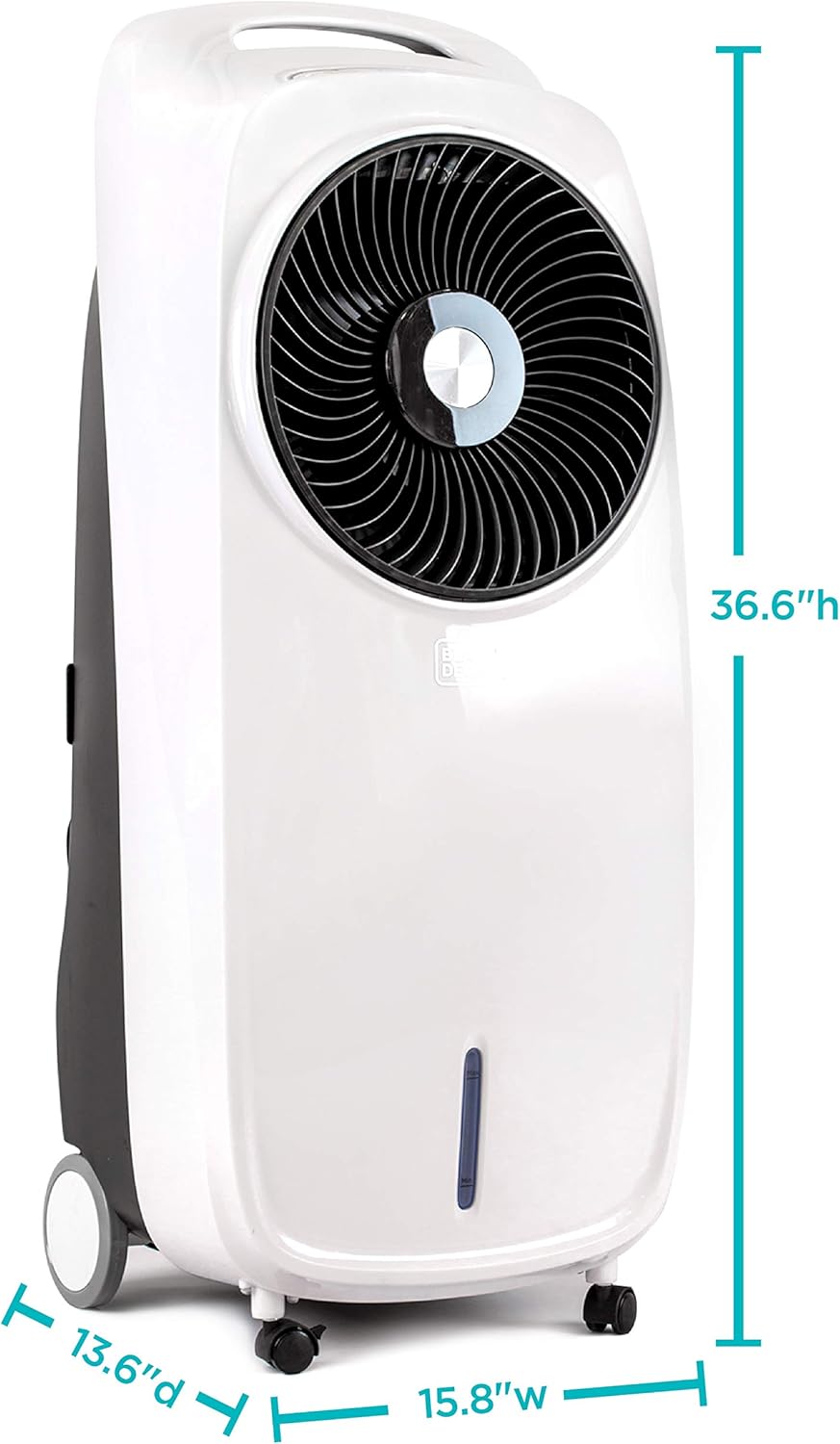 BLACK+DECKER Evaporative Air Cooler - Portable Air Conditioner Cooling Fan with LED Display, Remote Control, 2-Gallon Water Tank - Compact and Lightweight Design, White