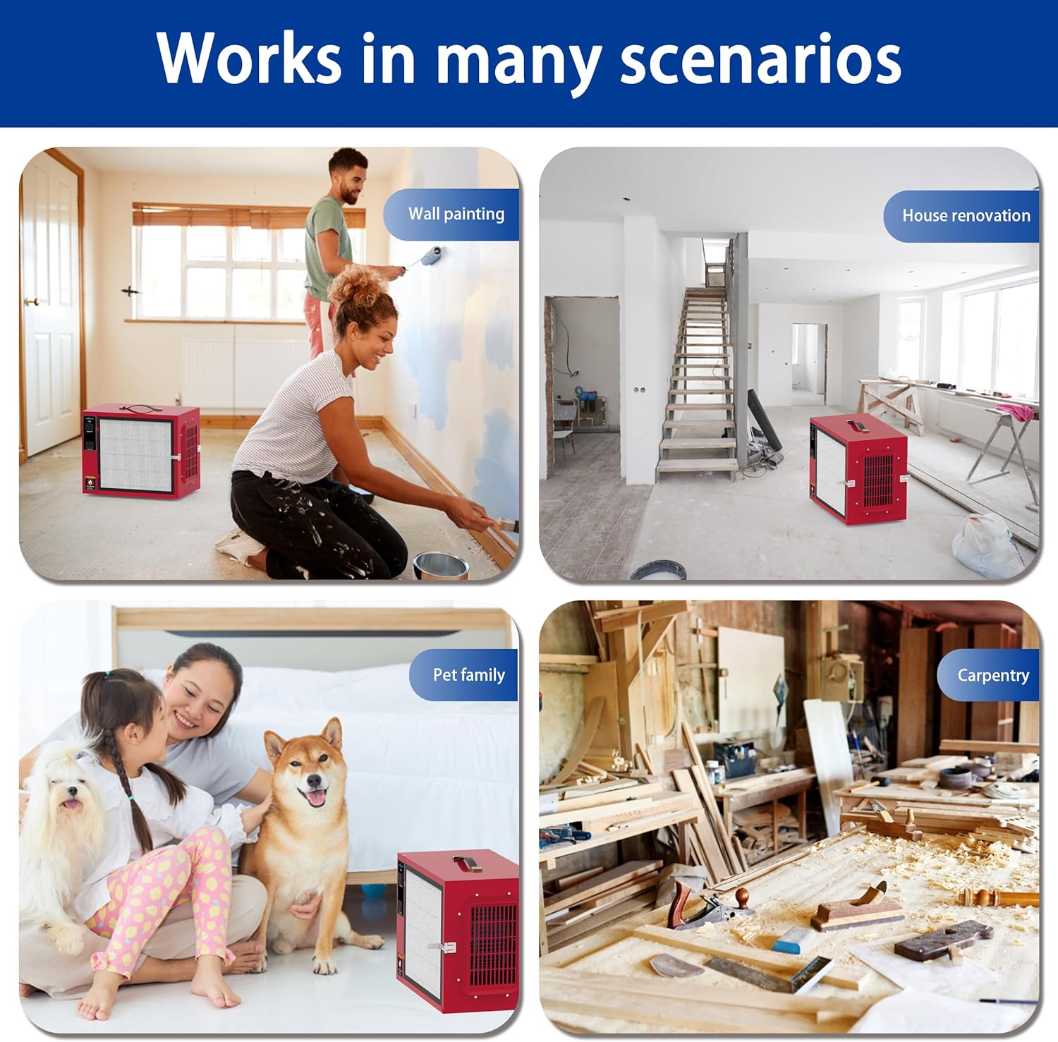 Portable 2 Stage Intake Air Filtration System - Tabletop Dust Collectors (850-1250CFM) for Woodworking, Air Filter with Strong Vortex Fan, Garage Works Shop Benchtop Dust Collection Systems