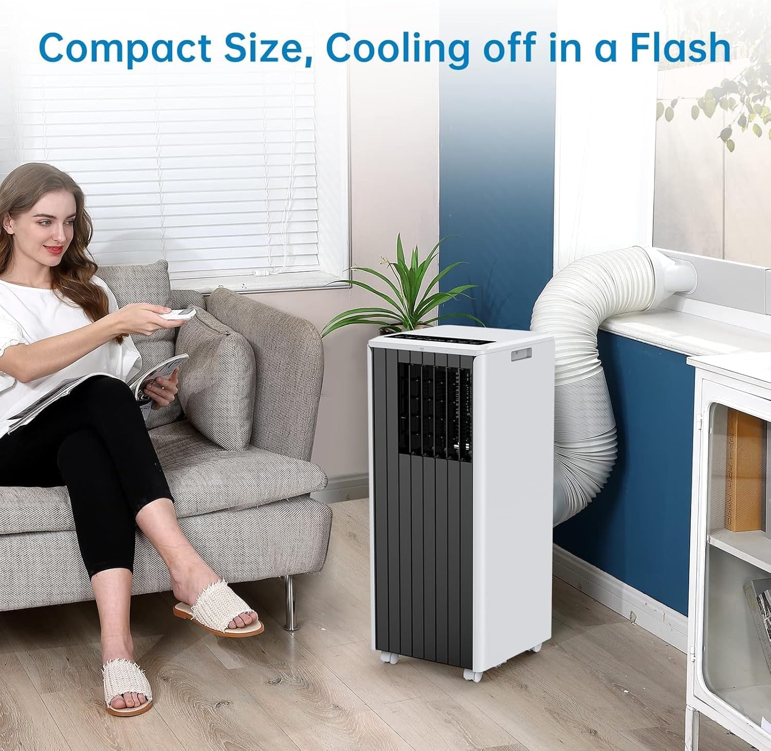 Portable Air Conditioner 8,000 BTUs - 3-in-1 AC Unit with Cooling, Fan, and Dehumidifier Modes, Quiet Operation, Remote Control, Window Installation Kit, Ideal for Small Rooms up to 350 Sq. Ft, Black