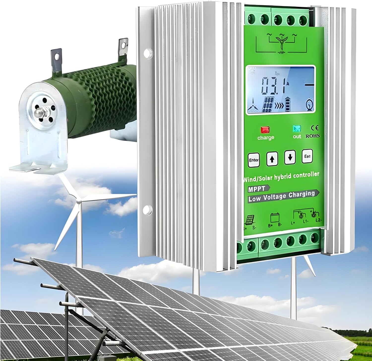 Wind Turbine Solar Hybrid Charge System,Auto Mppt Charge Boost Charging Regulator,Wind Solar Hybrid Charges Controller,for Homes,Residences,Boats & Streetlights 5000W