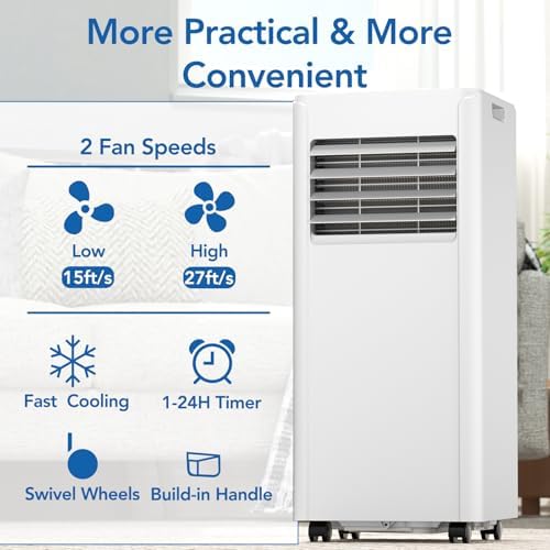 COWSAR 8,000 BTU Portable Air Conditioners with Remote, Portable AC Unit Cools Up to 350 Sq.ft, 4 Modes with Fast Cooling, Sleep Mode, 24H Timer for Bedroom, Room, Apartments, White