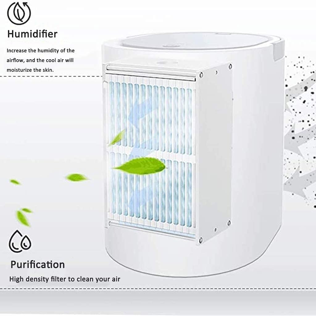 Portable Air Cooler for Home & Office, Mini Air Conditioner with 3 Speed Levels, Humidifier, 7 Color Night Light, and 380ml Water Tank