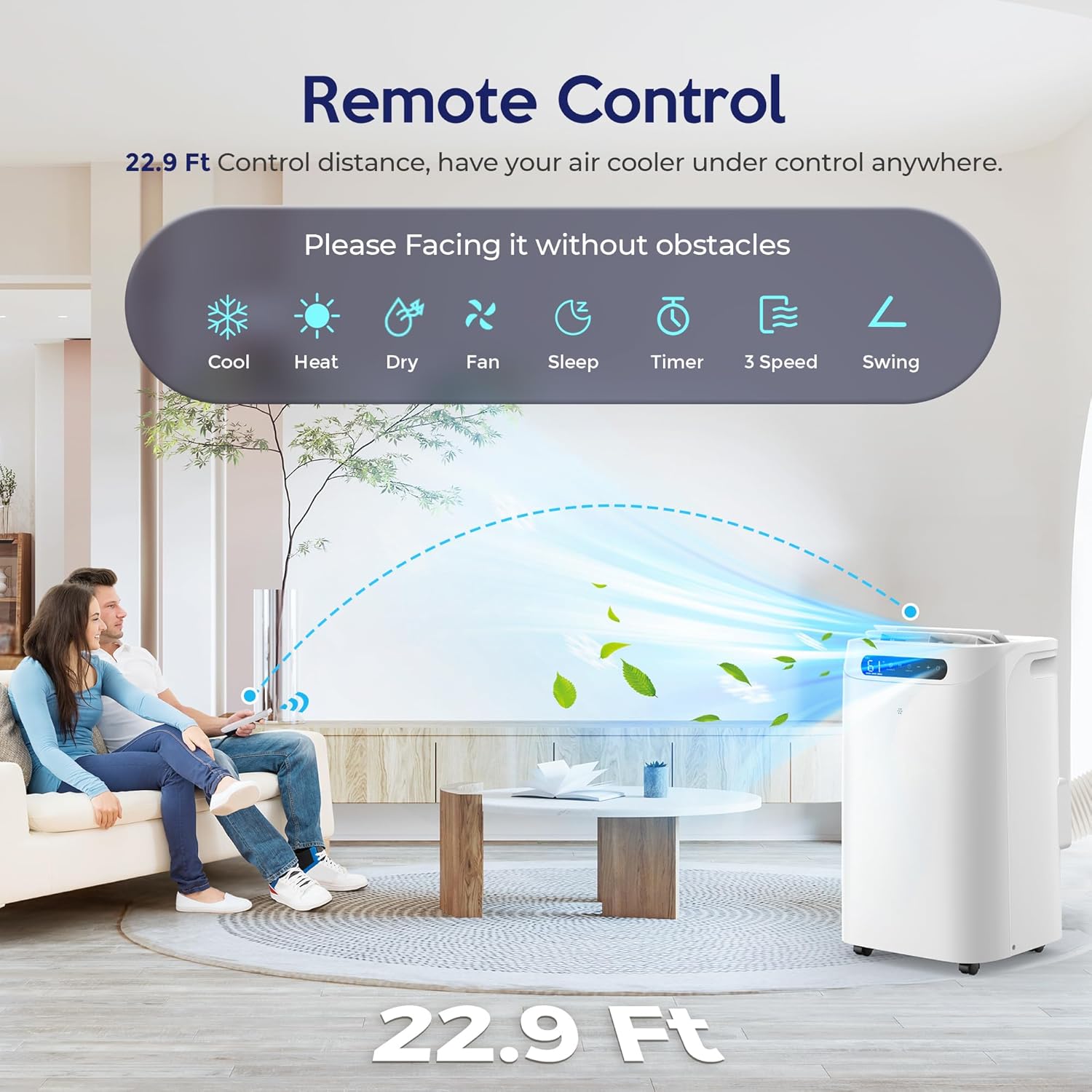14000 BTU Portable Air Conditioners with Heater, Remote Control, 4-in-1 Free Stand Smart Cooling AC Unit with Heating, Dehumidifier, Fan Mode for 550 to 700 sq.ft Room,Auto Swing,Timer,White