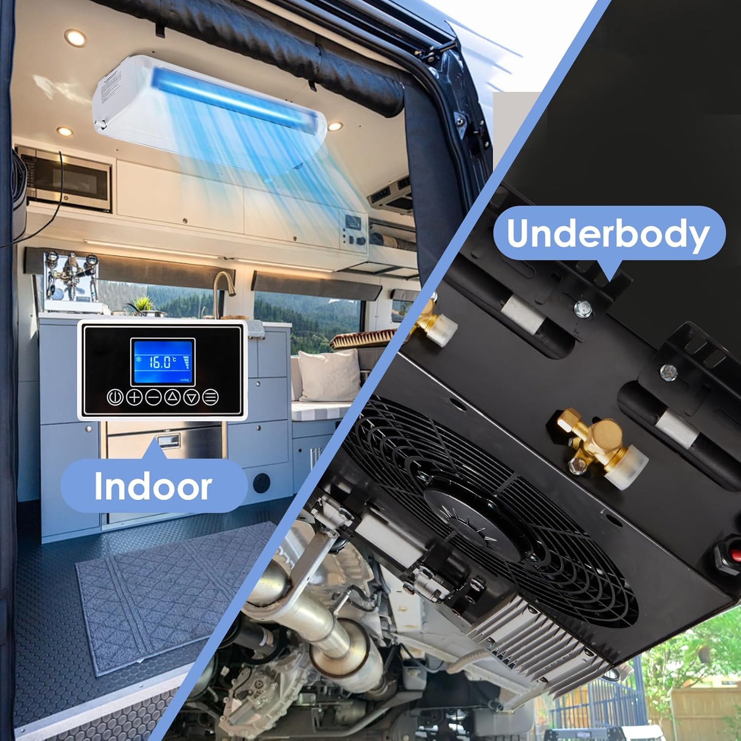 48V air conditioner, ultra-thin bottom RV AC unit/silent DC air conditioner, suitable for RVs, trucks, campers, trailers, construction vehicles, excavators, vans, etc (48V)