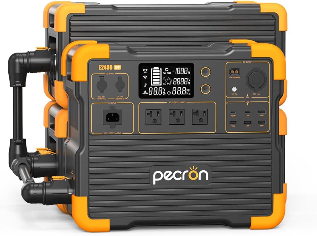 Pecron E2400LFP Power Station with 3072Wh Extra Battery*2, Portable Solar Generator Set for RV, Camping, CPAP, Power Outage, Home Use in Winter, Big Capacity Power Supply 8192Wh, 2400W AC Output