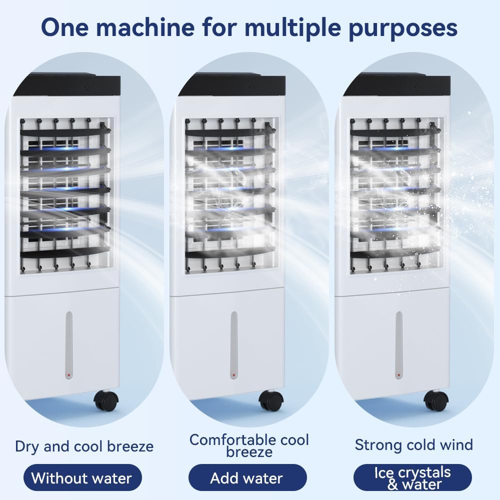 Topteng Portable 10L Evaporative Air Cooler Indoor Swamp Cooler Air Conditioner 24.3Inch Water Cooling Fan 3-IN-1 Evaporative Cooler 3 Speeds with Remote Control Fan & Humidifier, Timing Settings