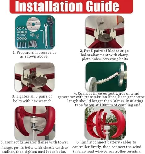 400W 600W 800W 1000W 1200W Vertical Wind Generator, 12V 24V Quiet Vertical Axis Turbine with 5 Blades & Controller for Home Renewable Energy Solutions