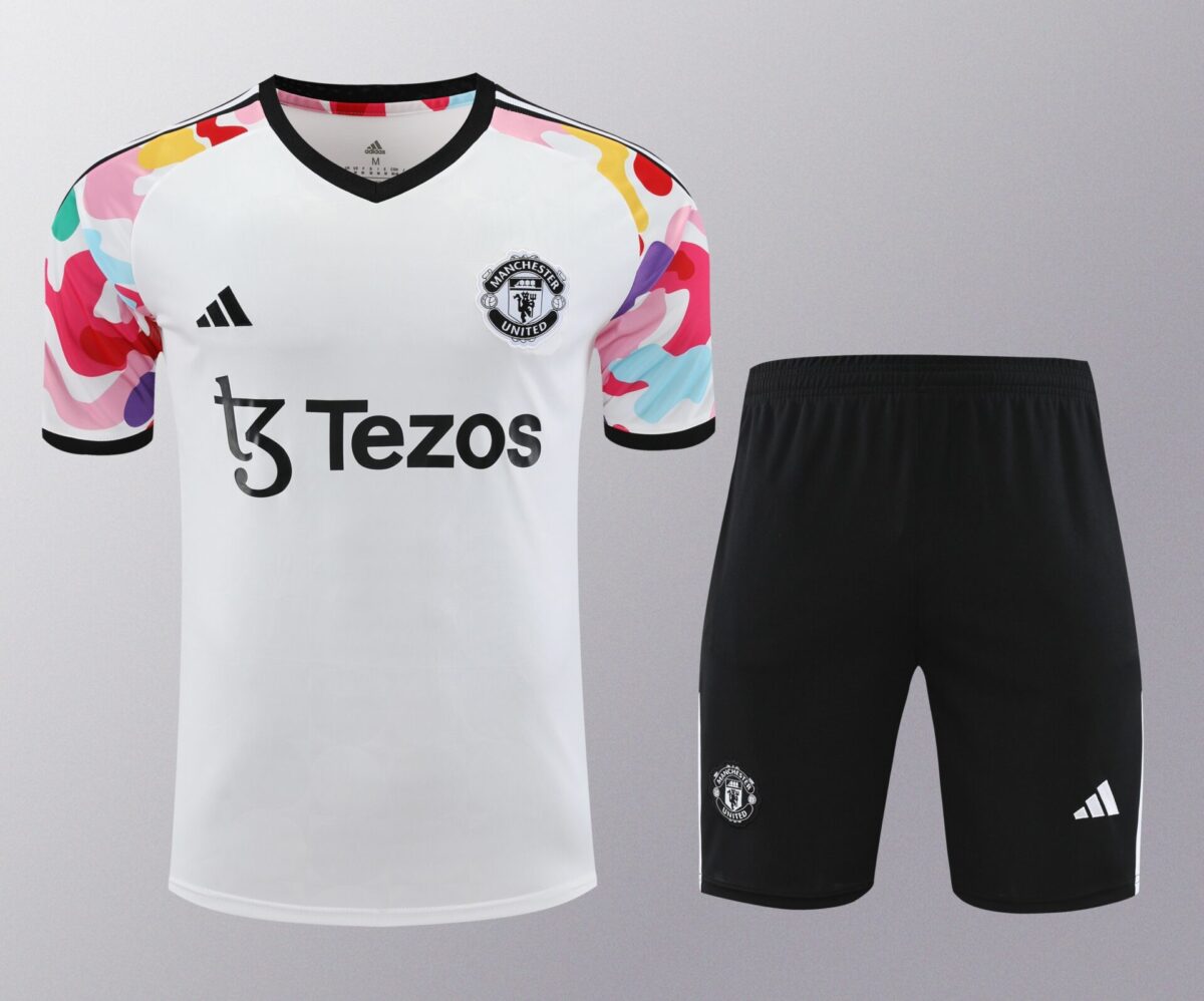 Conjunto de calentamiento Manchester United blanco mangas colores - NewNow