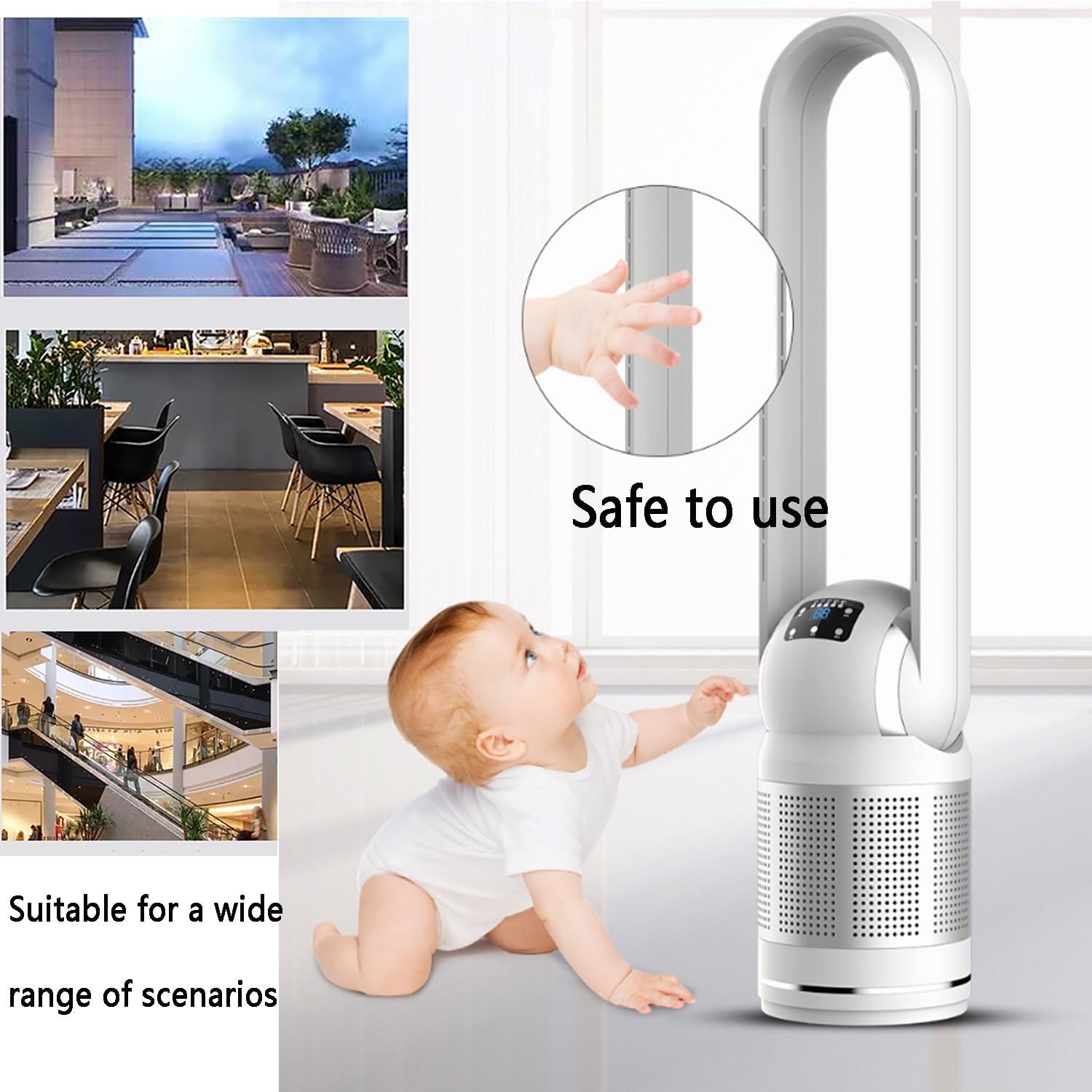 Air Circulation Fan/Bladeless Fan/Tower Fan/Floor Fan, Physical Cooling: 0.4-0.8 ℃, Oscillating Head Wide-Angle Wind, Remote Control, 8 Wind Speeds, Timing, Suitable for a Variety of Scenes(Gold)