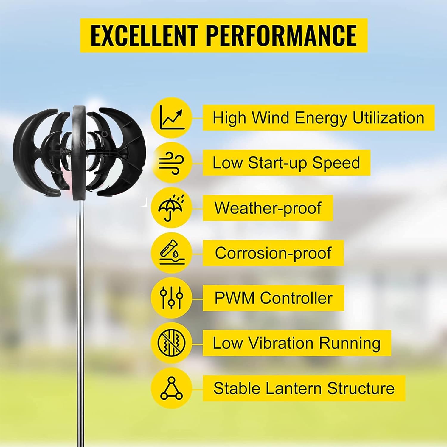 1000W-3000W No Noise Vertical Wind Turbine,12V 24V 48V IP67 Maglev Generator 1.3M/S Low Start 45M/S Max Wind Boat Gazebo Cabin Use Durable