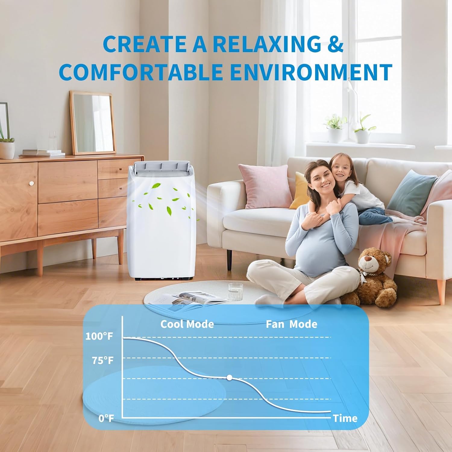 GarveeHome 14000 BTU Portable Air Conditioner, Quiet Portable AC Unit with Fan & Dehumidifier, Cooling Cools Room up to 750 sq.ft, Air Conditioner with Remote & 24H Timer for Rooms, Bedroom, Office