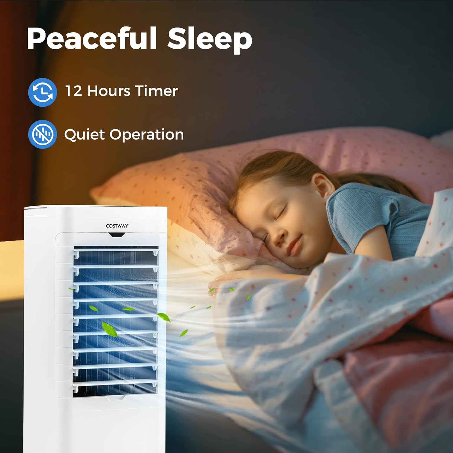 COSTWAY Evaporative Air Cooler and Heater, 3-in-1 Portable cooling fan with 3 Modes, 3 Speeds, 12-Hour Timer for Auto Off, 5.4L Water Tank, Control Panel, Swamp Cooler for Home Bedroom Office