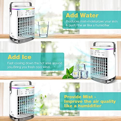 Portable Air Conditioner,Evaporative Air Conditioner Fan with Water Tank Camping AC Unit,Personal Air Cooler Desktop 4 Speeds 8H Timer 7 Colors-White