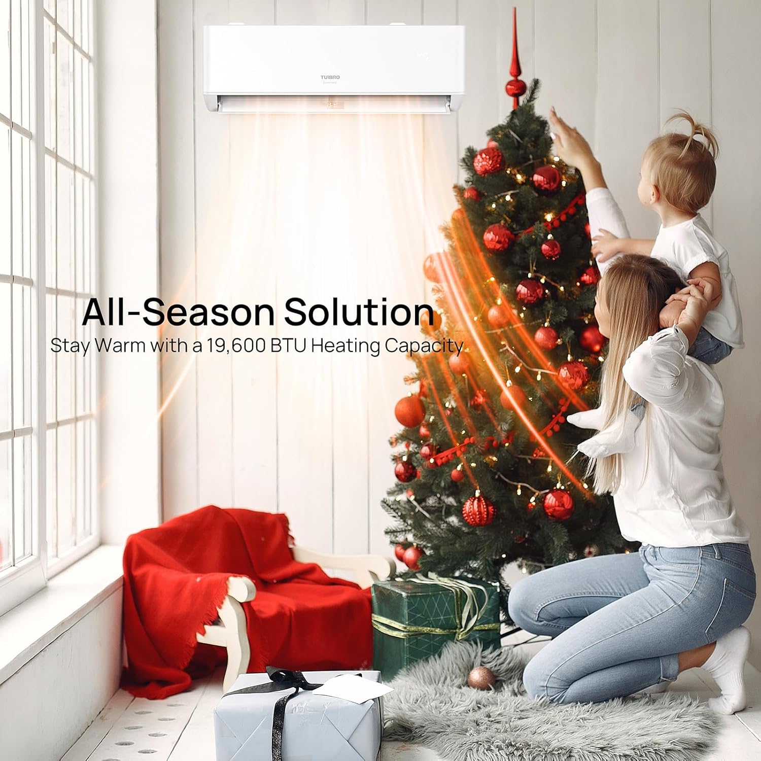 TURBRO 18,000 BTU Dual Zones Mini Split AC/Heating System, R454B, Ductless Multi Zones Inverter Mini Split Air Conditioner with Heat Pump, 22 SEER2, WiFi Enabled, Greenland (9K+9K), 230V