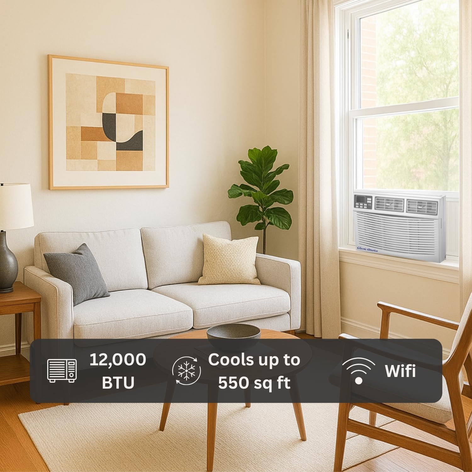 Vtronix Classic America 12000 BTU WiFi Enabled, Alexa Ready, Energy Savings - Window Mounted Air Conditioner Unit (10.9 CEER 120 VAC), White, Cool Only