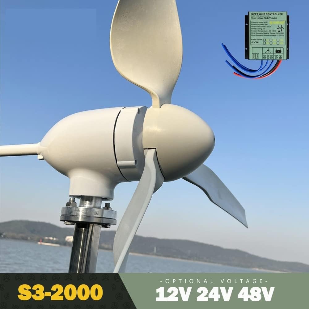 Wind Turbine, Wind Turbine Generator 2000w 48V 24V 12V Wind Mill Wind Generat Kit Free Energy Altern with Mppt Controller for Home Use(with MPPT Controller,12V)