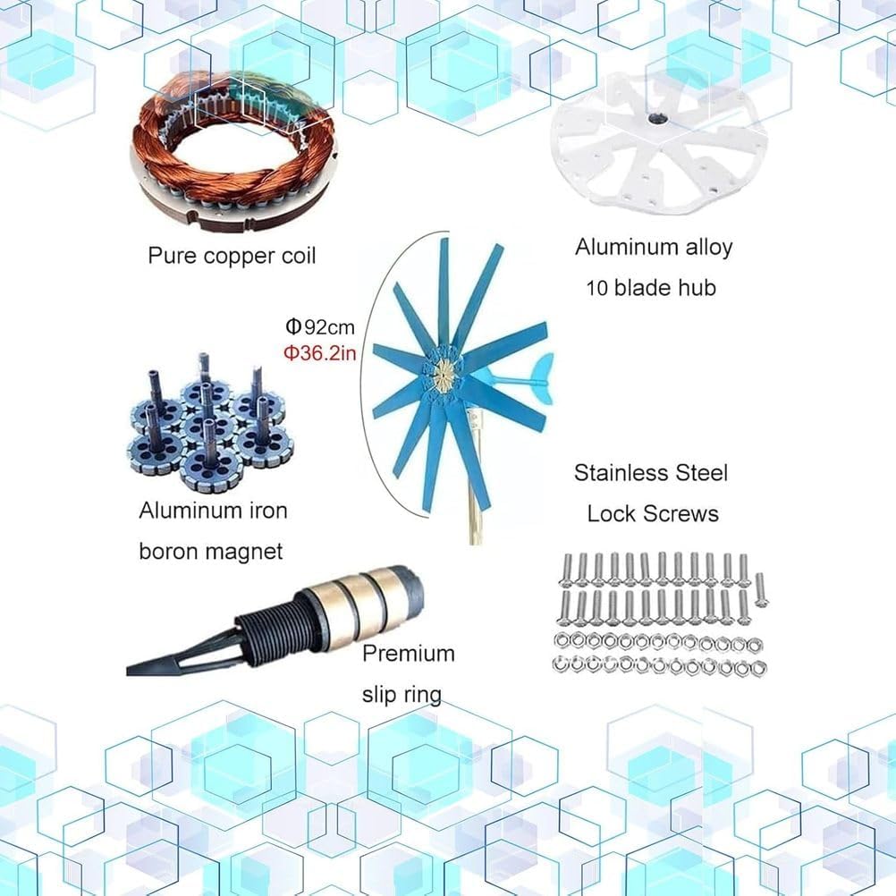 Wind Turbine Generator Kit, 9000W 12/24/48V Power, with 8/10 Blade, with MPPT Controller, Windmill Suit for Hybrid Solar System