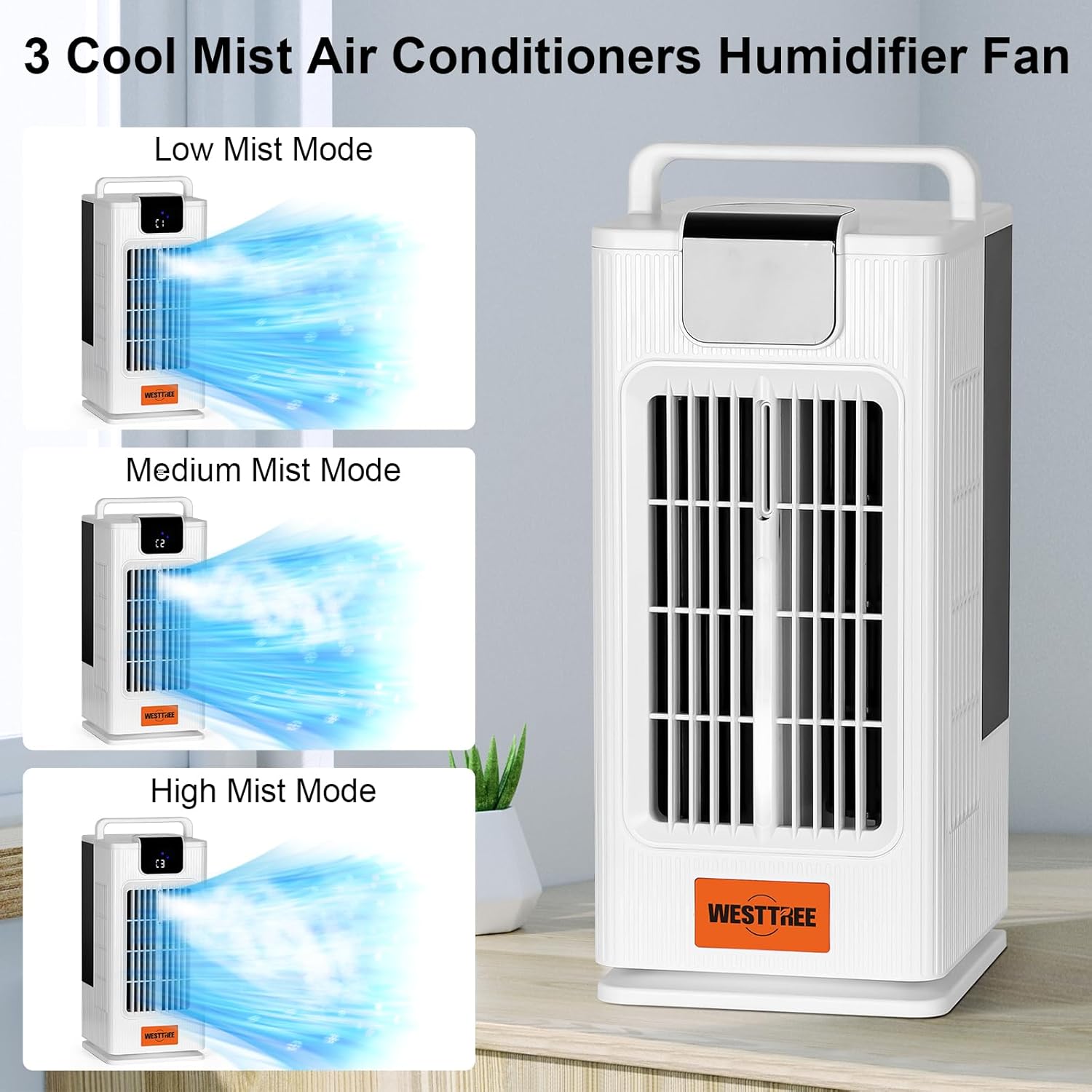 Desk Tower Fan Air Conditioner Misting Fan,120°Oscillating Air Conditioner,3 Level Humidify & 4 Speeds, 7 RGB Color Night Lights,Desk Portable Air Conditioners for Bedroom Home -F10 White