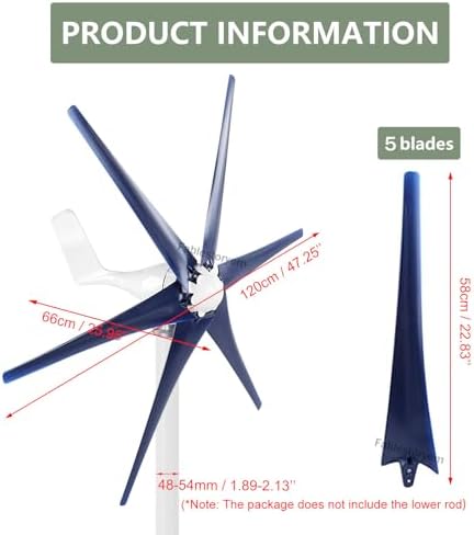 12000W Wind Turbine 12V/24V/48V Vertical Generator Kit - 5 Blade 3 Phase AC Permanent Magnet Windmill for Home, Terrace, Chalet, Motorhome - Navy 48V