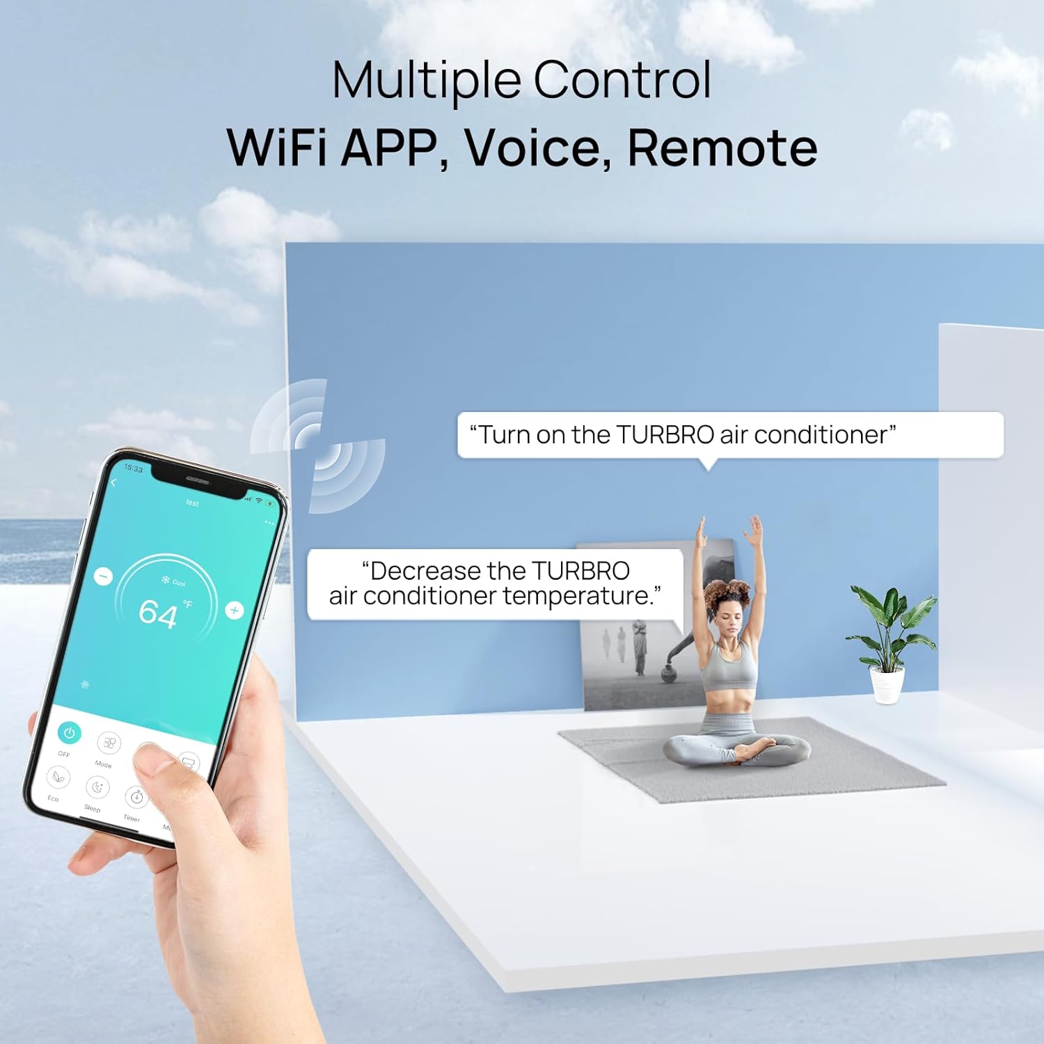 TURBRO 18,000 BTU Dual Zones Mini Split AC/Heating System, 24 SEER2, R454B, Ductless 2 Zones Inverter Mini Split Air Conditioner with Heat Pump, WiFi Enabled, Greenland (9K+12K), 230V