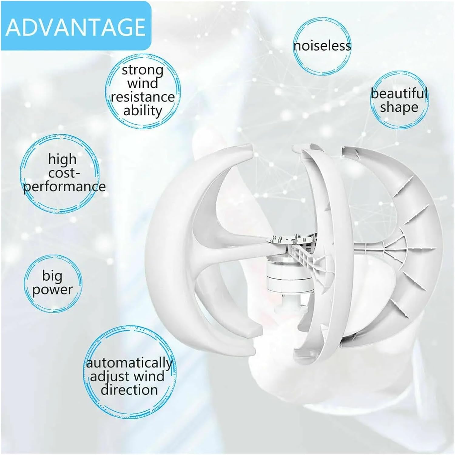 Wind Turbines, 3000W Vertical Wind Turbine 12V 24V 48V Small Windmill Free Energy Household Farm Low Wind Speed Starting Wind Turbines(White,12V)