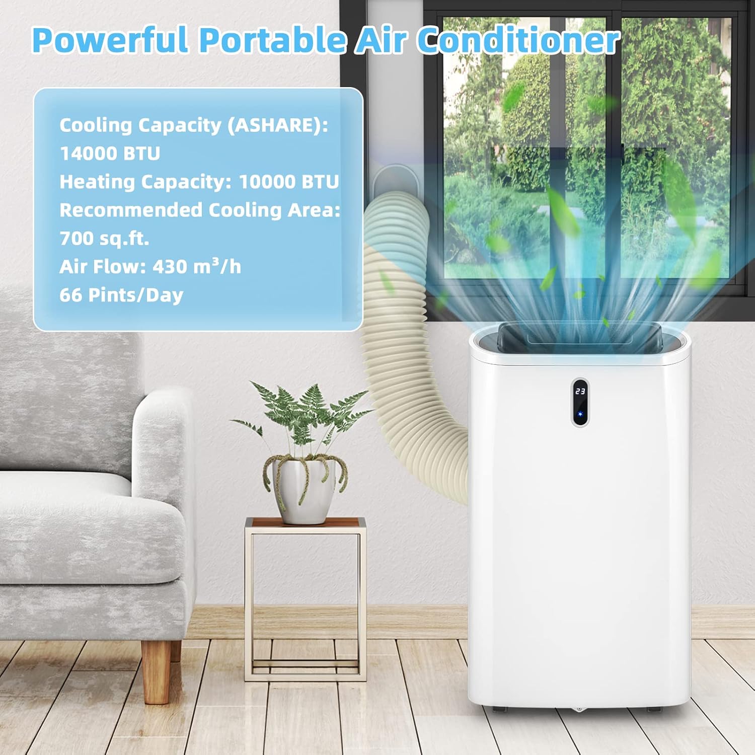 LDAILY 4-in-1 Portable Air Conditioner w/Remote Control, 12000 BTU AC Unit w/Cool, Heat, Fan, Dry & Sleep Mode, Smart Phone Control, Cools Up to 450 sq.ft, Air Cooler w/Window Kit (12000 BTU)