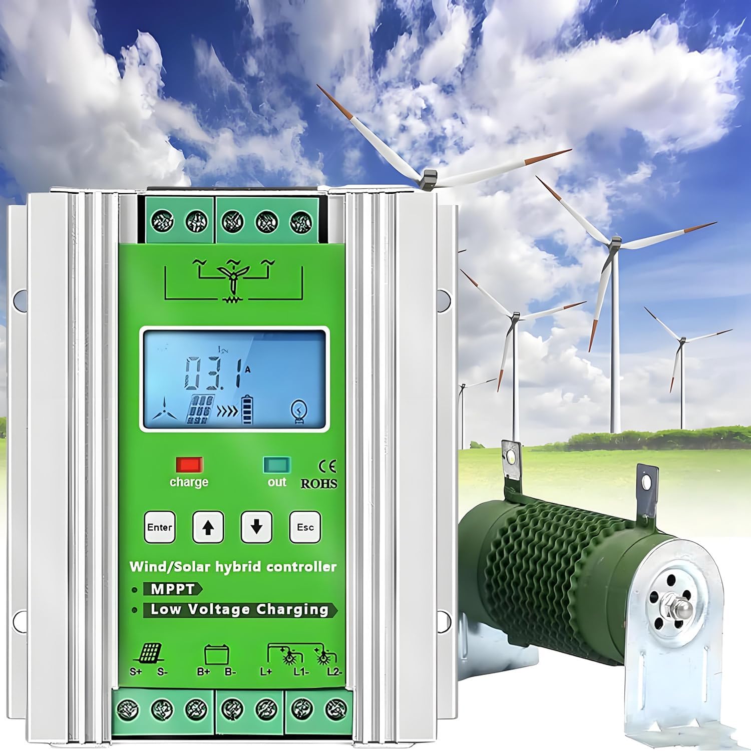 Mppt Wind Solar Hybrid Charge Controller,Mppt Solar Wind Hybrid Charge Regulator,with LCD Screen,Auto Identification System Voltage,for Hybrids Energy Storage Power Stations 3000W
