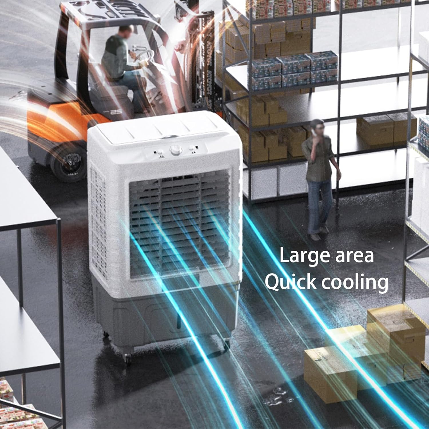 Evaporative Air Cooler, Portable Air Conditioner with Ice Crystals and 3 Wind Speeds, Swamp Cooler for Room Office Factory(60 * 42 * 102cm)