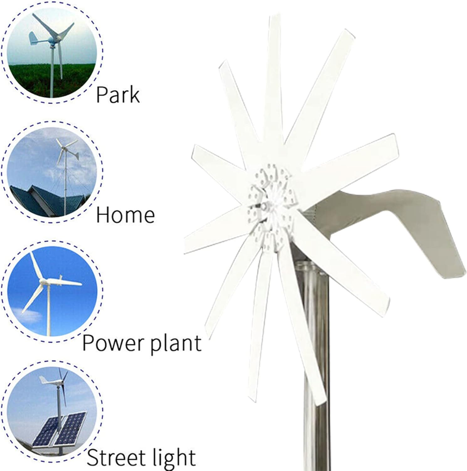 16000W Vertical Wind Turbine Wind Generator, 12V-220V Home Use Wind Turbines White 10 Blade with MPPT Charge Controller