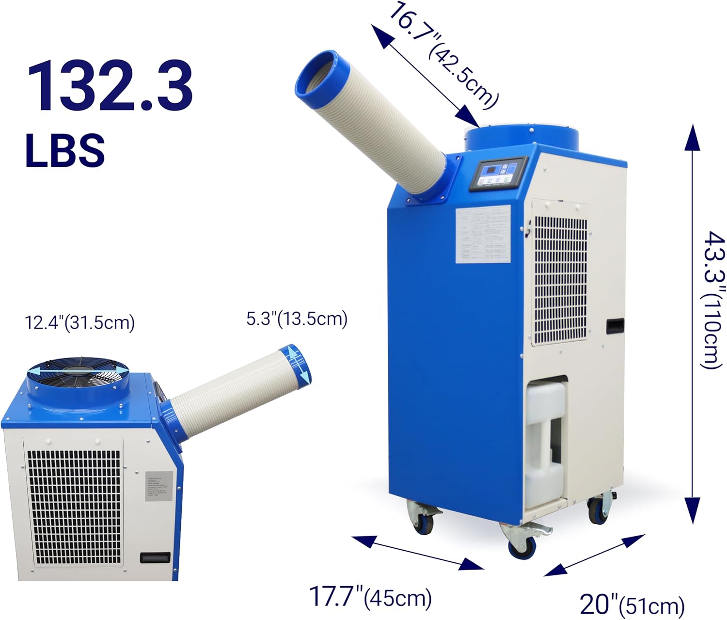 11900BTU/H Portable Air Conditioner Industrial Grade Portable Mobile Spot Cooler for Temporary Outdoor Events Industrial Air Conditioner with 3.7Gal Water Tank Single Duct 1.4KW 110V