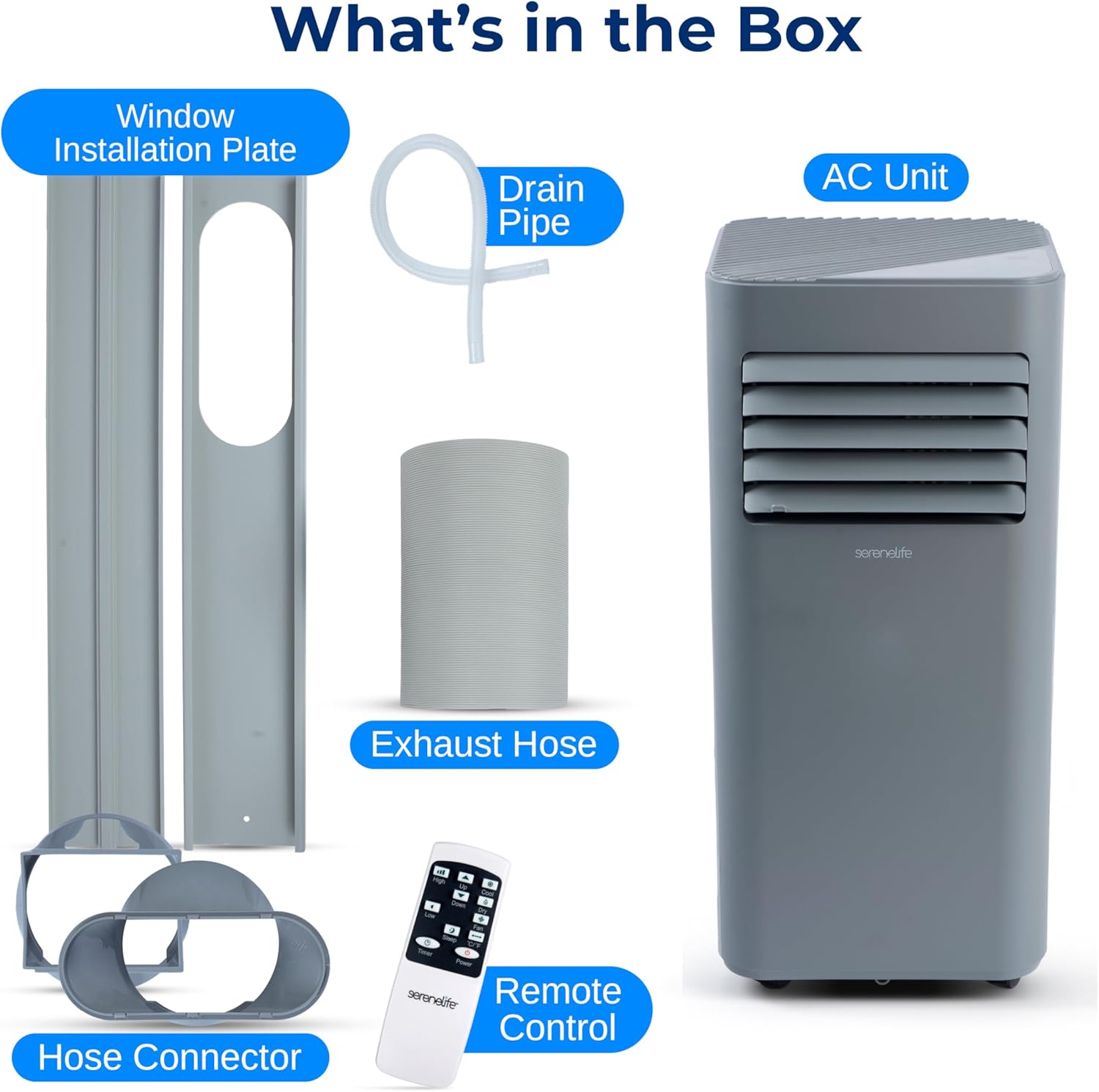 SereneLife Portable AC 8000 BTU, 3-in-1 Cooling, Dehumidifier And Fan Modes, Compact Standing Air Conditioner, Energy Efficient 300 Sq. Ft. Climate Control, Universal Castors And Window Mount Kit