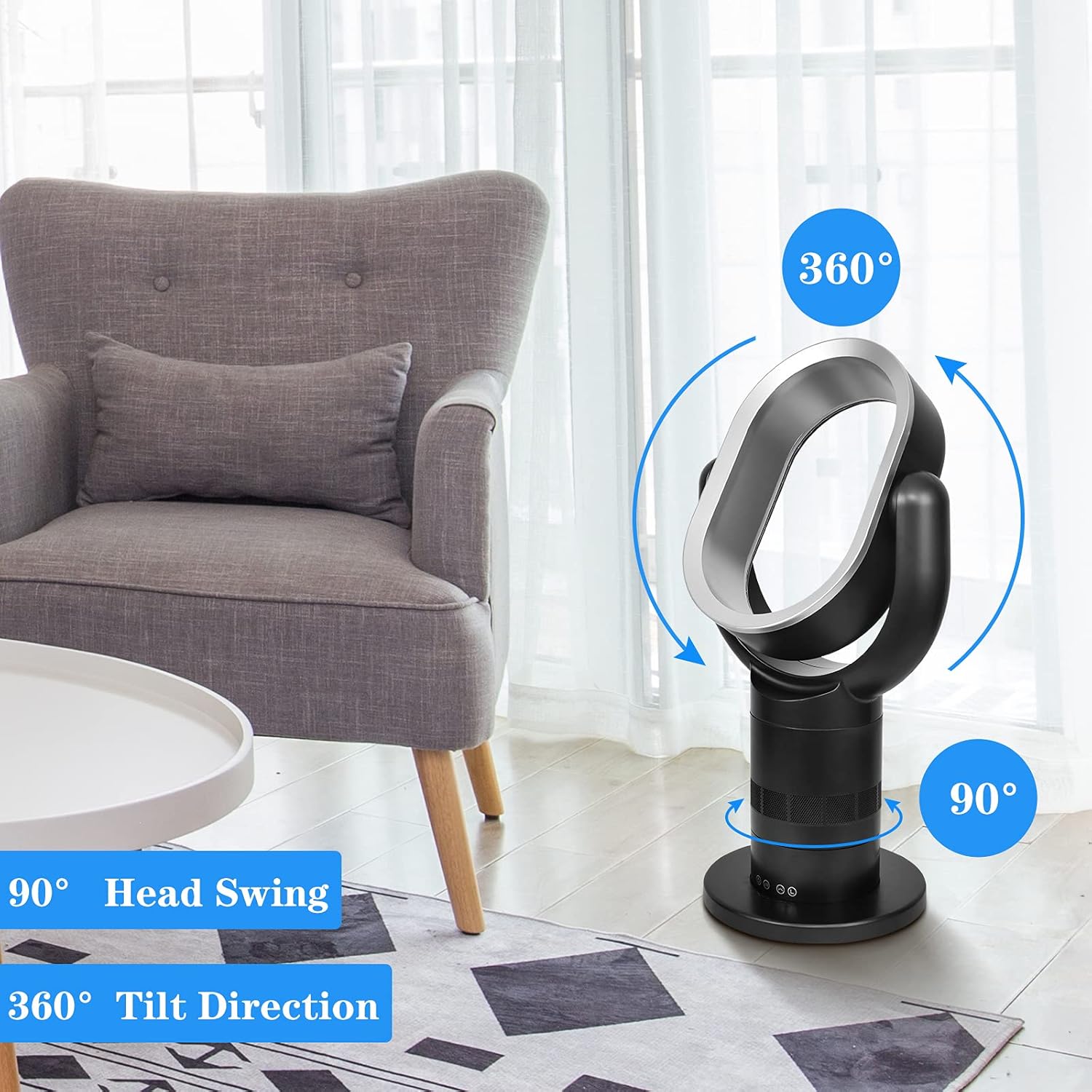 Simple Deluxe Portable Bladeless Tower Fan, 10 Speeds Settings, 10-Hour Timing Closure, Low Noise, Lightweight, 24 Inches, Black