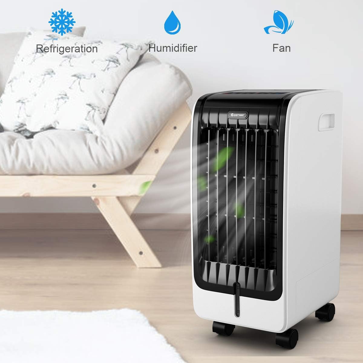 COSTWAY Evaporative Cooler, Include Remote Control, 2 Ice Packs, Portable Bladeless Fan with 3 Modes, 3 Speeds, 8H Timer, LED Display, Air Cooler for Indoor Use, Bedroom (Black)