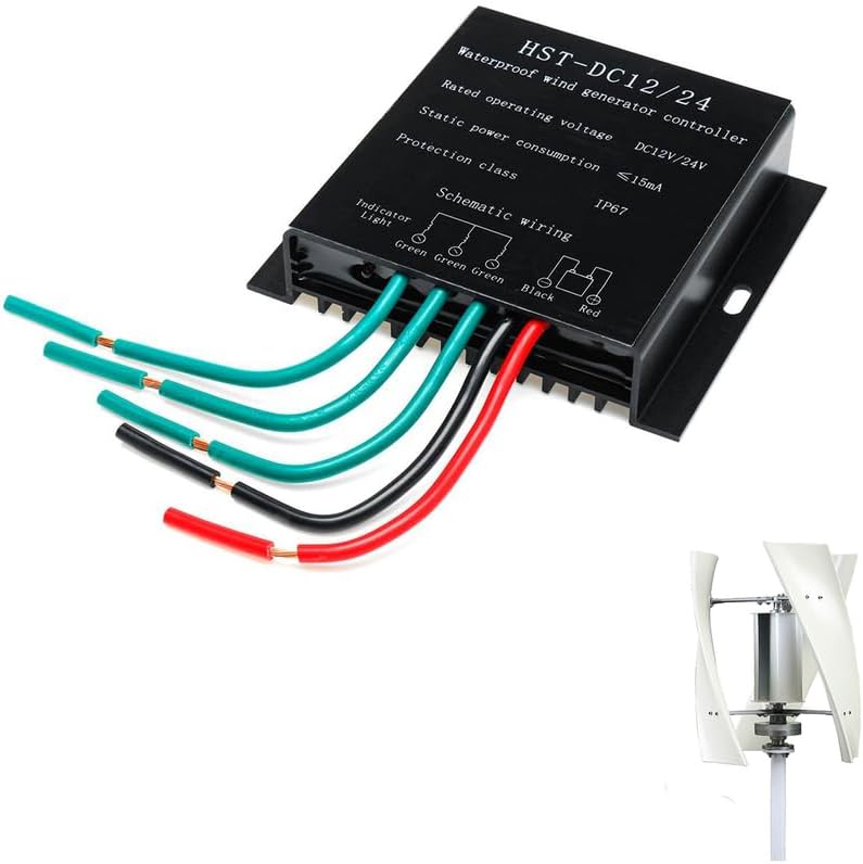 12V/24V/48V 14000W Wind Turbine Generator Controller, Waterproof Battery Charging Regulator for Household Vertical Wind Turbine(Black)