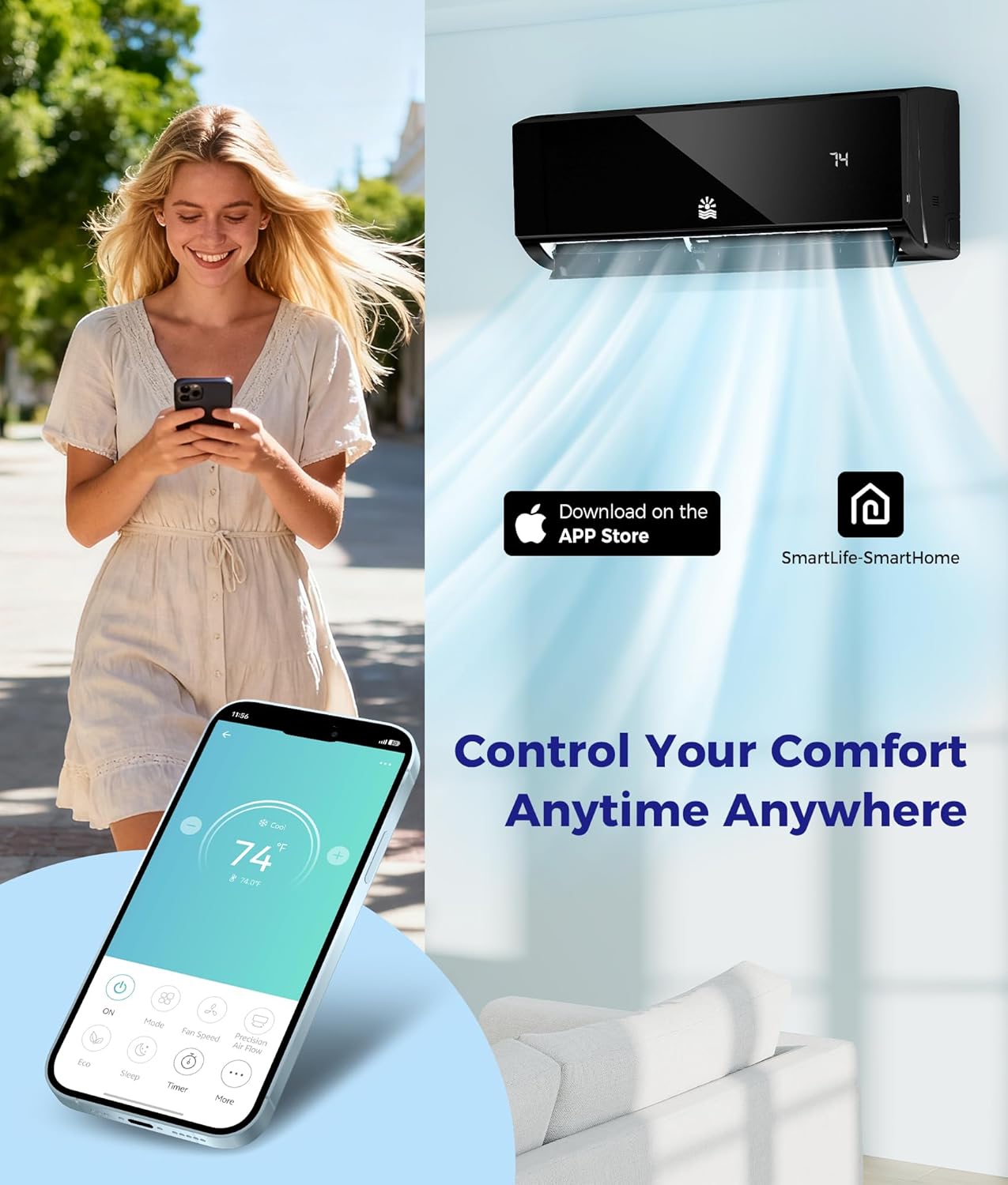 Mini Split Ac/Heating System - 12000 BTU Mini Split Air Conditioner with Heat Pump Wifi Enabled Inverter, 20 SEER2 115V Energy Efficient Precharged DIY Split Ac Unit Up to 750 Sq.Ft