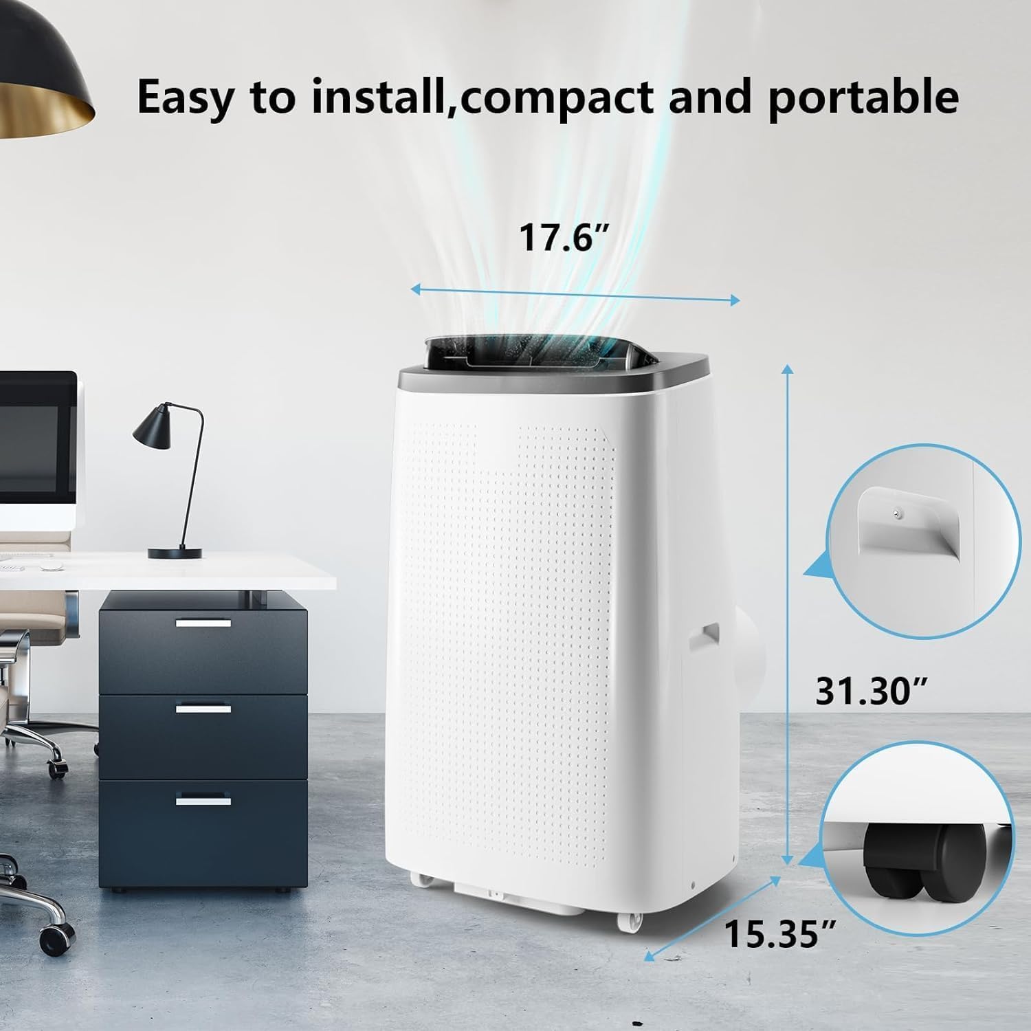 14000 BTU Portable Air Conditioner with 3-in-1 Cooling and Dehumidifying Functions, Fan Modes, Quiet Operation, Self-Evaporative, Energy-Efficient, Easy Install, Remote Control, 24-Hour Timer