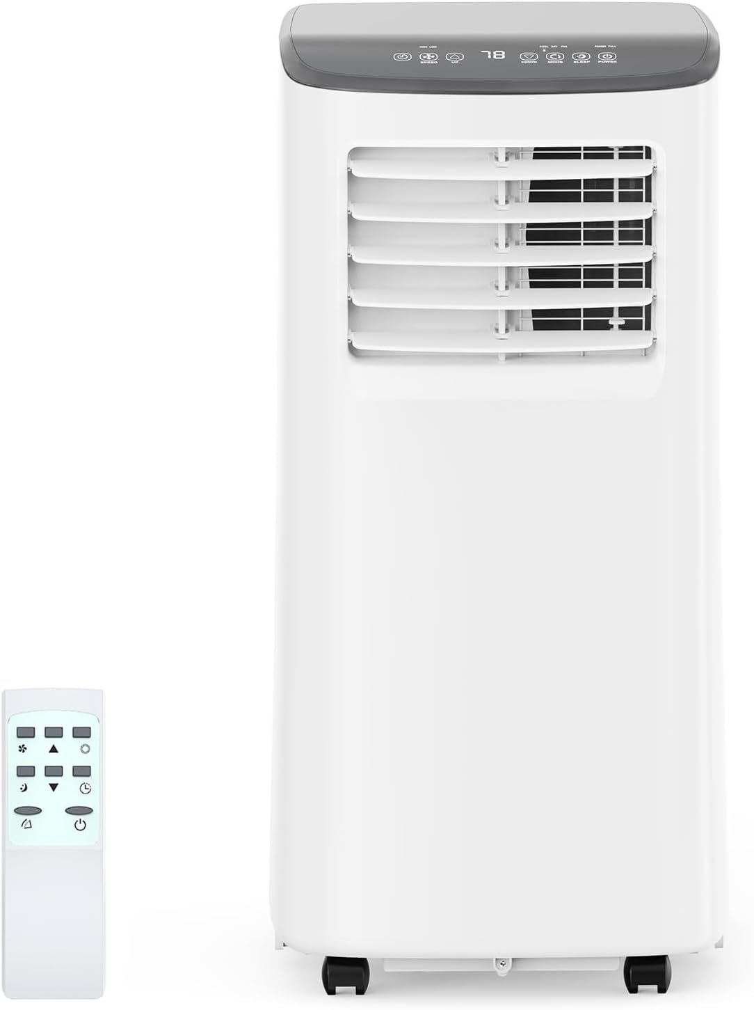 8,000 BTUs Portable Air Conditioner, 3-In-1 Room Air Conditioner with Fan & Dehumidifier Modes, Cools for 350 Sq.Ft, Remote Control & 24H Timer, Standing AC Conditioning for Office, Home （Gray Top）