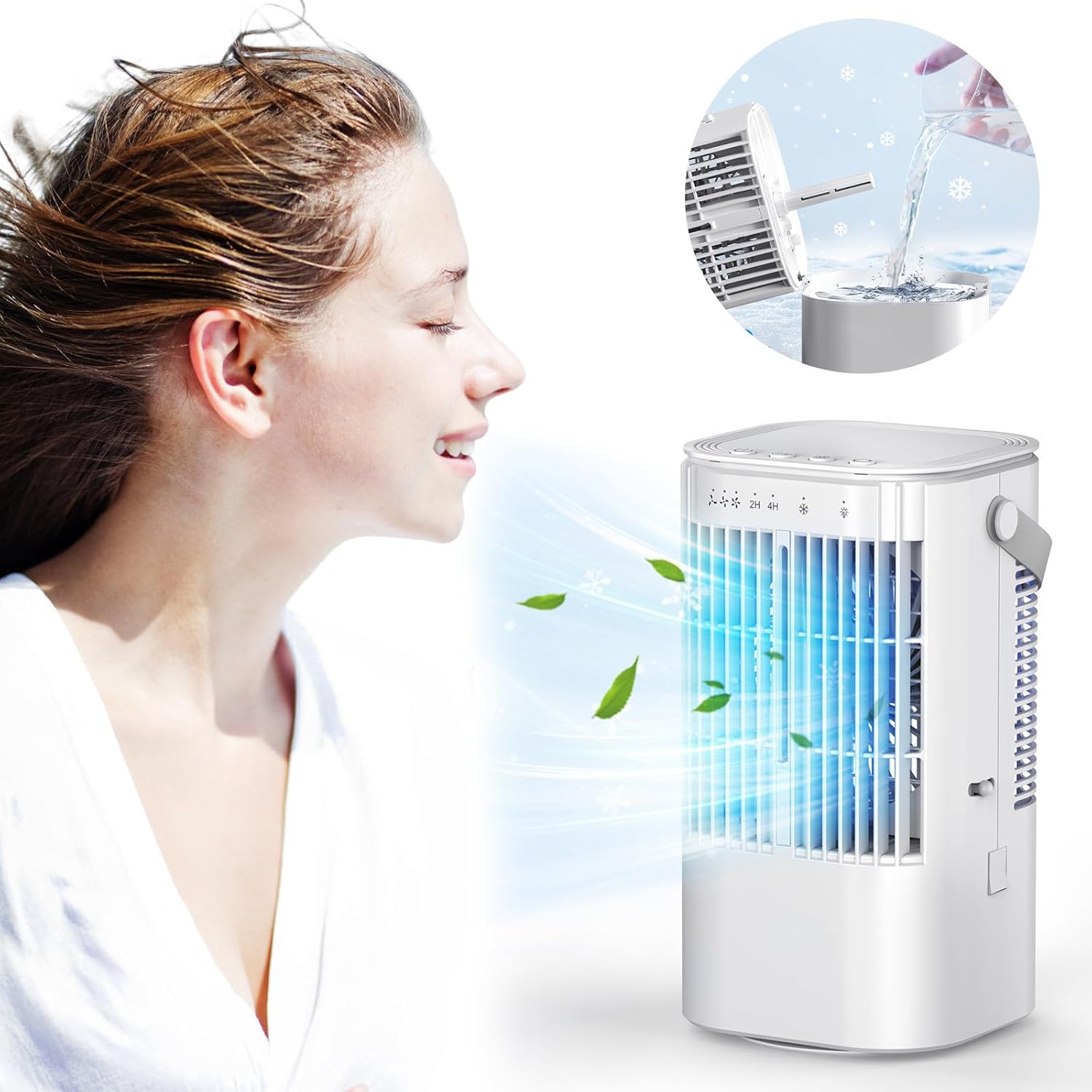 HELLORSO Mini Air Conditioner, Portable Air Conditioners AC, 900mL Water Tank, Auto-off Timer, Plug In Use USB Interface, Evaporative Air Cooler With 3Speeds, Desktop Fan For HomeOutdoors (White-1pc)