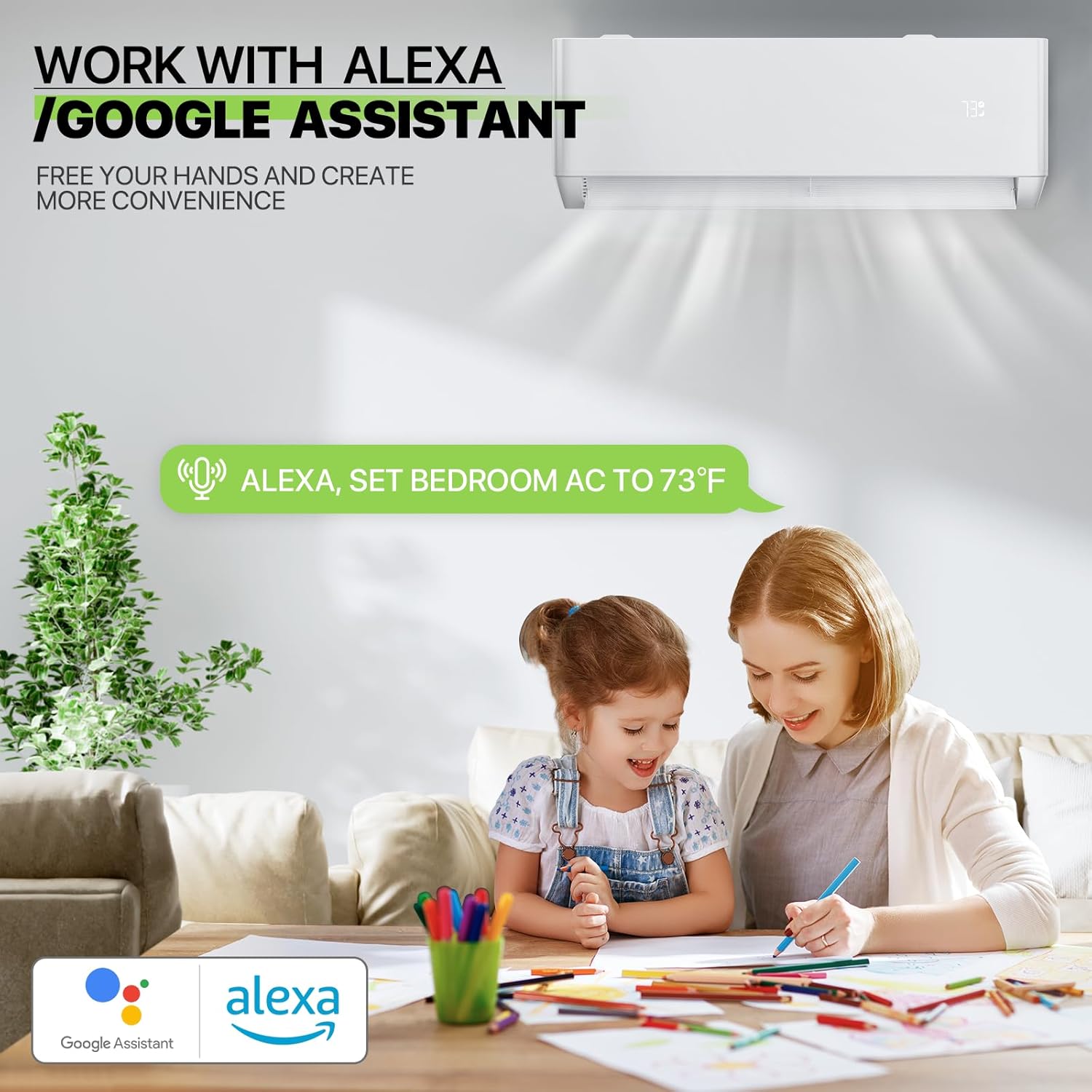 Magshion 12000 BTU Mini Split AC with Heat Pump, 1 Ton Pre-Charged 22 SEER2 Inverter Air Conditioner, 115V, WiFi Enabled & Voice Control, Cools Rooms Up to 550 Sq. Ft