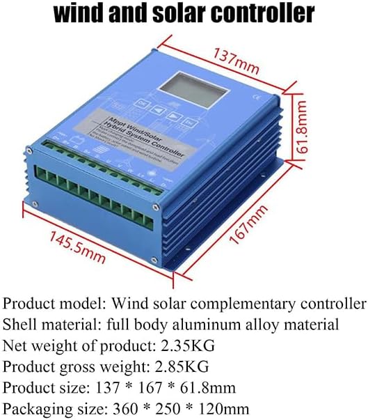 10000W Wind and Solar Hybrid MPPT Charge Controller,12V 24V48V Automatic Controller with Dump Load/LCD Display, for Off Grid Wind Charge Controller (Blue)